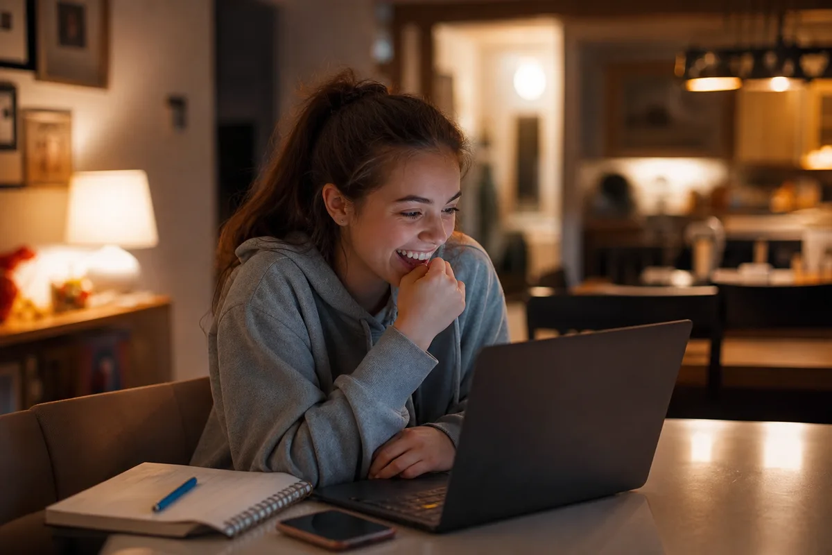 A student exploring internship programs on her laptop at home